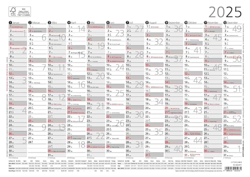 Jahresübersicht A4 12M/1S 2025 - 29,7x21 cm - gerollt - mit Arbeitstage- und Wochenzählung - Posterkalender - Jahresplaner - 934-6111 von Zettler