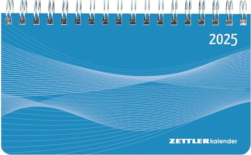 Querkalender Mini PP-Einband blau 2025 - Tisch-Kalender - Büro-Planer 15,6x9 cm - 1 Woche 2 Seiten - Ringbindung - Zettler von Zettler