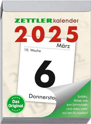 Tagesabreißkalender XL 2025 - 8,2x10,7 cm - 1 Tag auf 1 Seite - mit Sudokus, Rezepten, Rätseln uvm. auf den Rückseiten - Bürokalender 305-0000 von Zettler