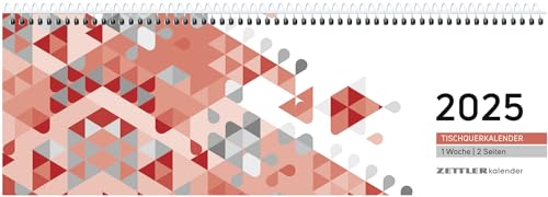 Tischquerkalender rot 2025 - 29,6x9,9 cm - 1 Woche auf 2 Seiten - Stundeneinteilung 7 - 19 Uhr - inkl. Jahresübersicht - Bürokalender - 116-0011 von Zettler