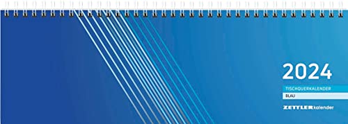 ZETTLER Tischquerkalender blau Tischkalender 2024, im Format 32 x 10,5 cm, Monatskalender mit Platz für Notizen, Bürokalender inkl. Jahresübersicht von Zettler