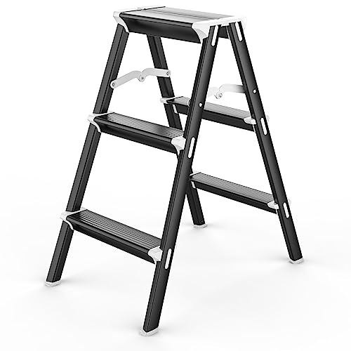 Stufenleiter,Klapptritt,Doppelseitige Aluminium-Trittleiter,3 Stufen klappbar,Belastbar bis 150 kg,rutschfeste Tragbare Leiter,Haushaltsleiter von Zhiwei