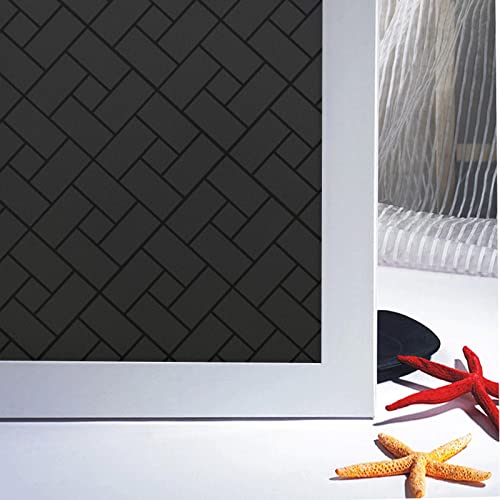 Zindoo Fensterfolie Geometrie Schwarz, Verdunklungsfolie für Fenster Sonnenschutzfolie Ohne Kleber Gute Privatsphäre Schutz Dunkel für Badezimmer, Umkleide und Konferenzräume 44.5 x 200 cm von Zindoo