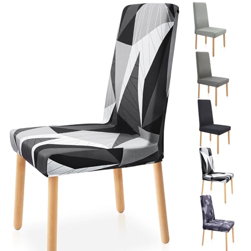 Zindoo Stuhlhussen 4er Set Groß Stretch Stuhlbezug, Modernes Geometrie Muster Abnehmbarer Waschbar Stuhl Hussen für Schlafzimmer, Wohnzimmer, Esszimmerstühle von Zindoo