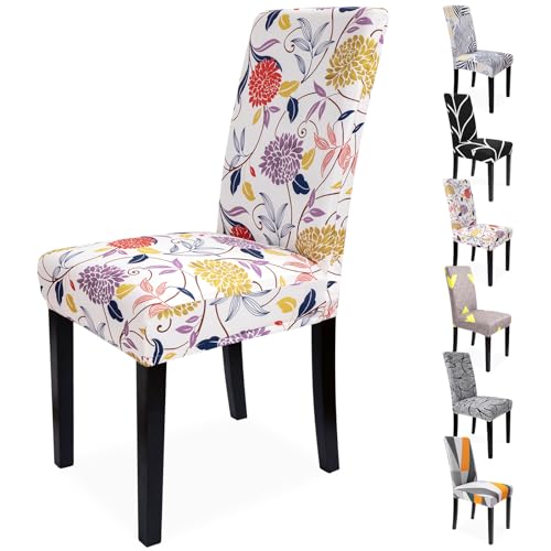 Zindoo Stuhlhussen 6er Set Groß Stretch Stuhlbezug, Stilvolles Blumenmuster Abnehmbarer Waschbar Stuhl Hussen für Schlafzimmer, Wohnzimmer, Esszimmerstühle von Zindoo