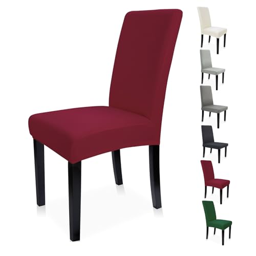 Zindoo Rot Stuhlhussen 6er Set Groß Stretch Stuhlbezug mit Unten Vorrichtungen, Abnehmbarer Waschbar Stuhl Hussen für Schwingstuhl, Esszimmerstühle, Hochlehner von Zindoo