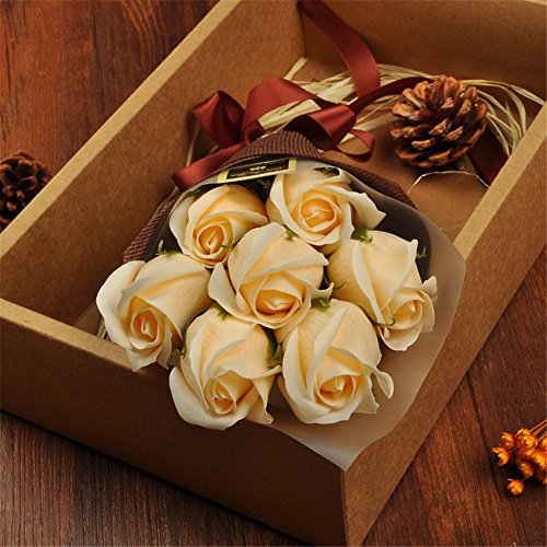 Zinsale 7 Stück Rose Duftende Badeseife Blume Künstliche Bouquet Dekoration (Champagner) von Zinsale
