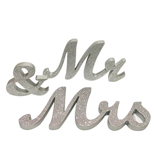 Zinsale Freistehende Mr & Mrs Holzschilder mit Glitter für Hochzeitsdekoration Tischdekoration (Silber) von Zinsale