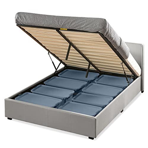 Zinus Maddon Bett 180x200 cm - Höhe 31 cm mit Stauraum unter dem Bett - Ottomane Gaslift gepolsterter Bettrahmen mit Stauraum - Hellgrau von Zinus