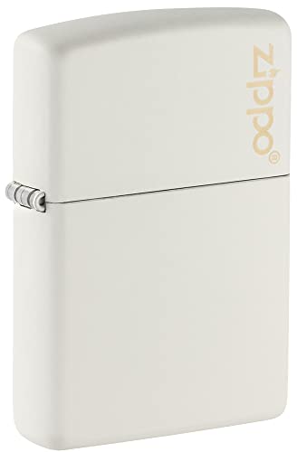 ZIPPO - White Matte mit Logo - nachfüllbares Sturmfeuerzeug in hochwertiger Geschenkbox (weiß, Flammenmotiv graviert) von Zippo