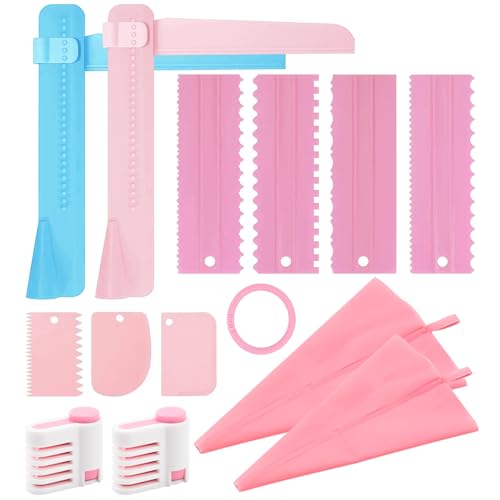 13 Stück Tortenschaber, Fondant Deko, Verstellbar Kuchenschaber, Einstellbare DIY Backen Dekorieren Werkzeuge, Cake Scraper Set für Kuchen Creme Plastik, Tortenspachtel Fondant Glätter Cakescraper von Zliger