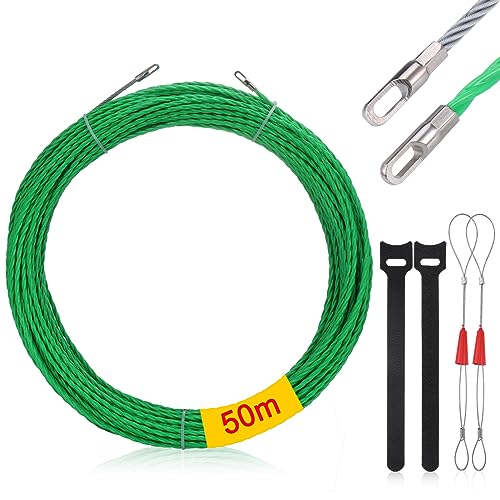 Zocipro φ4,5mm/50m Kabeleinziehhilfe Einziehspirale Zugdraht, mit 2 Führungsfeder und 2 Kabelbinder,Einziehband Kabeleinzug Einziehhilfen in ideales Einzugsband zur Kabelverlegung Leerrohre, Grün von Zocipro