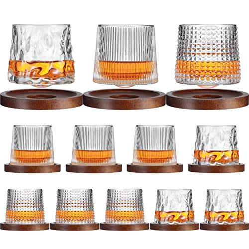 12 Stück Whiskey Gläser Set Drehbare altmodische Gläser mit Kreative Walnuss Untersetzer, Whiskey Geschenke für Männer Ehemann Vatertag, Bourbon Glasbecher zum Trinken von Cocktails, Cognac von Zopeal