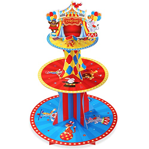 Cupcake Ständer Zirkus Cupcake Halter Ständer Pappe Tortenständer Karton Tortenständer 2 Etagen Zirkuszelt Cupcake Ständer Pappe Dessert Halter für Karneval, Zirkus und Geburtstag Thema von Zopeal