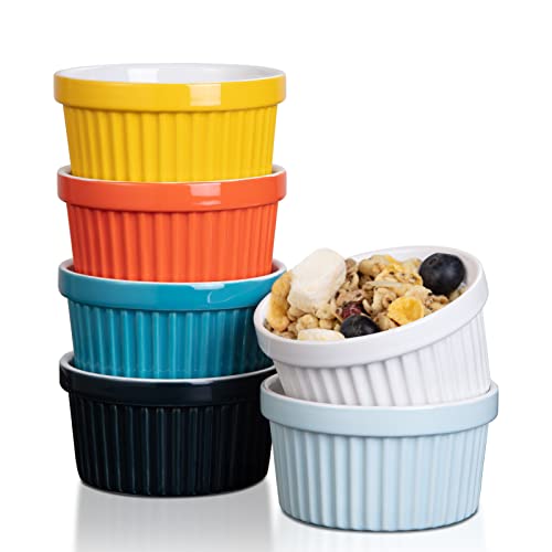 Soufflé Moulds Set of 6, Cream Brulee Ceramic Bowls, Mini Casserole Dishes 240 ml, Non-Stick Soufflé Cups, Porcelain, Creme Brulee Bowls Made of Ceramic, Cases for Muffins, Cupcakes (Multicolor D) von Zstar