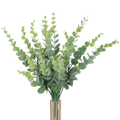 Zstar 4pcs(28 Gabeln) Künstlich Eukalyptus Kunstpflanze in Grün für Hochzeitsdeko, Silber Dollar Eukalyptus für Partydekorationen,Garten, Haus, Büro, Indoor Outdoor Dekoration von Zstar