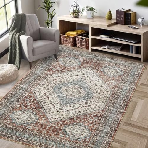 Zstar Teppiche, Schmutzabweisender Waschbarer Teppich Fusselfreie Teppiche für Wohnzimmer Schlafzimmer rutschfeste Rückseite Heimdekoration Bereichsteppich Brown 160 x 230 cm von Zstar