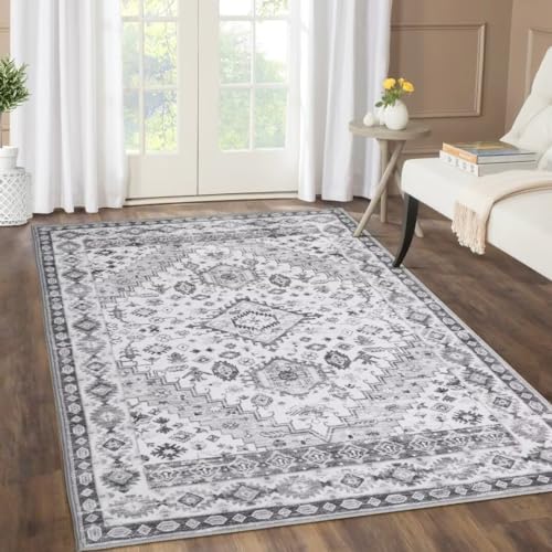 Zstar Teppiche, Schmutzabweisender Waschbarer Teppich Fusselfreie Teppiche für Wohnzimmer Schlafzimmer rutschfeste Rückseite Heimdekoration Bereichsteppich Grau 120 x 170 cm von Zstar