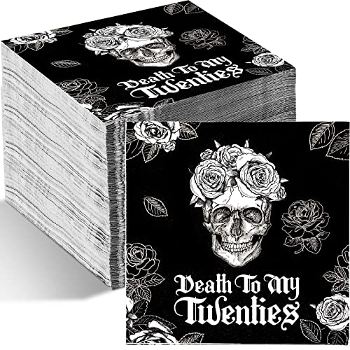 100 Stück Death to My Twenties Servietten, 12,7 x 12,7 cm, RIP Twenties Geburtstagsdekoration, Cocktail-Servietten, 3-lagige Papierservietten zum 30. Geburtstag von Zubebe