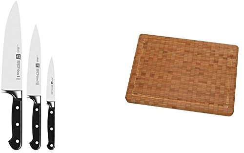 Zwilling Professional "S" Messer Set 3tlg schwarz mit passendem Zwilling Schneidebrett aus Bambus von Zwilling