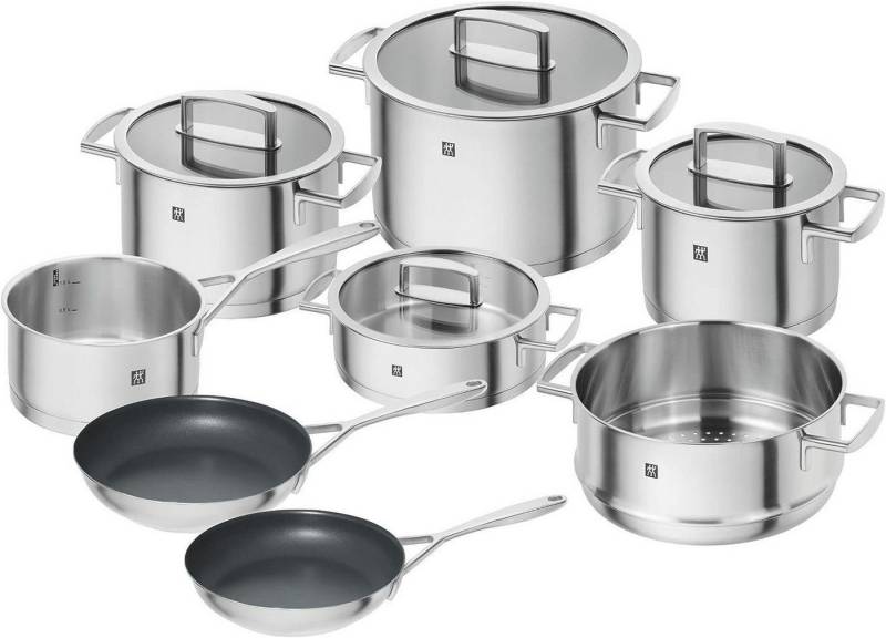 Zwilling Topf-Set Kochtopf-Set,Induktionsgeeignet, Edelstahl, Silber, Cromargan® Edelstahl Rostfrei 18/10 (Töpfeset, Induktionstöpfe, Töpfe, Topf Set, 8-tlg., 4 Töpfe+Deckel, 2 Ohne Deckel), + Stieltopf 16cm, alle Töpfe mit Deckel, Induktion, 8Tlg von Zwilling