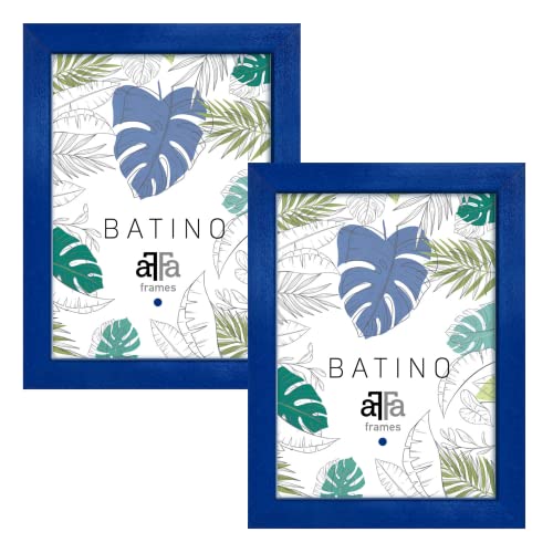 aFFa frames, Batino, 2er Set Bilderrahmen aus Holz, Hell, Rechteckig, Mit Acrylglasfront, HDF-Hintergrund, Marineblau, A4, 21x29,7 cm von aFFa frames