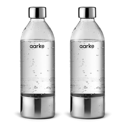 aarke 2er-Pack PET-Flaschen für Wassersprudler Carbonator 3, BPA-frei mit Details in Edelstahl, 800ml, AASPB1-STEEL von aarke