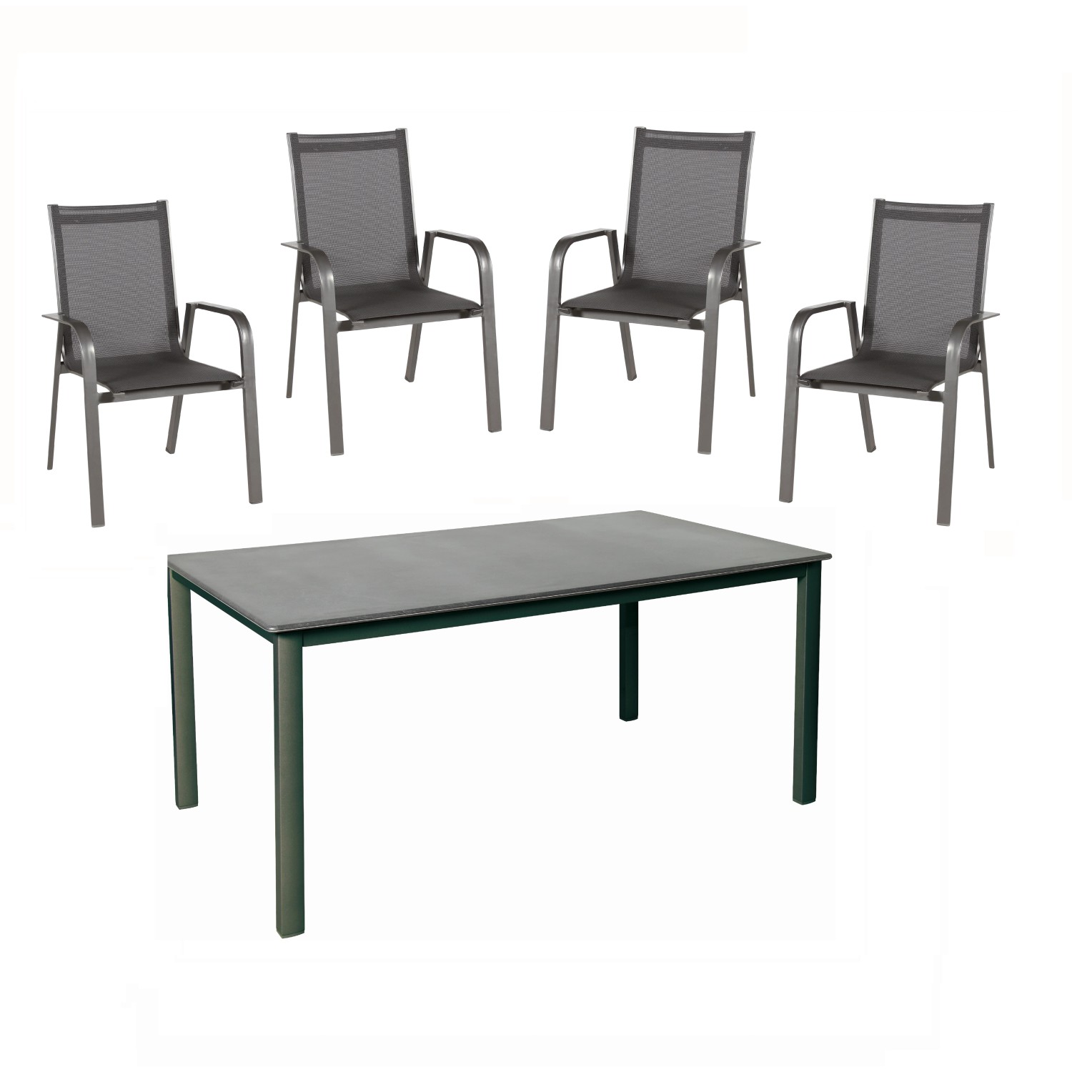 Acamp Set 4x Stapelsessel Urban Tisch Acaplan Loft 160x90 cm Anthrazit-Schiefer von acamp