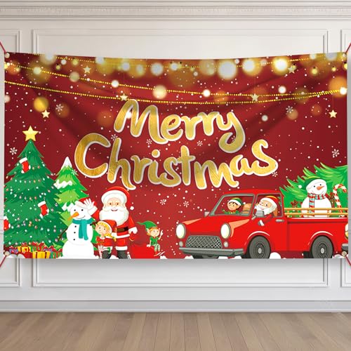 Frohe Weihnachten Banner, Rot Grün Banner Weihnachten Große Weihnachtsmann Weihnachtsgirlande Frohe Weihnachten Hintergrund Banner Dekor für Neujahrsparty (lightstrip) von aircover
