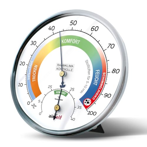 Thermohygrometer analog für innen – Raumthermometer und Feuchtigkeitsmesser in einem – Raumklimakontrolle mit farbigen Komfortzonen von airself