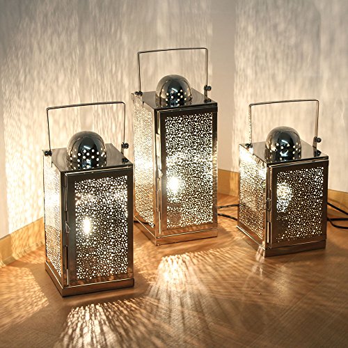 albena shop 75-10 orientalische Lampe Edelstahl Laterne mit Stromanschluss (3er-Set: Asra Gr.S + Gr.M + Gr.L) von albena shop