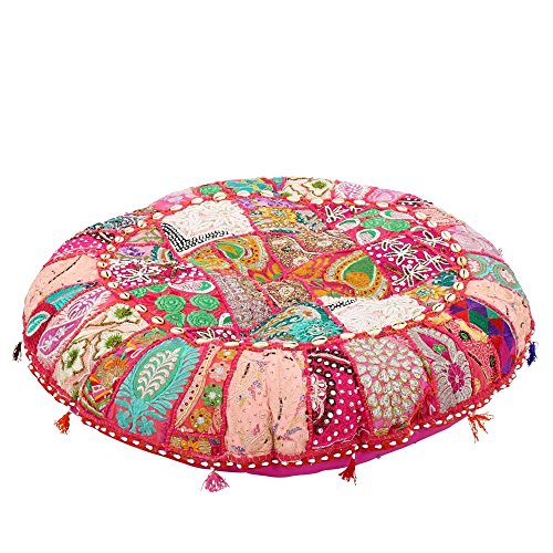 albena shop Jevana orientalisches Sitzkissen (ø 80cm, pink) Dekokissen im Patchwork-Design, orientalisches Wohnen und Einrichten von albena shop