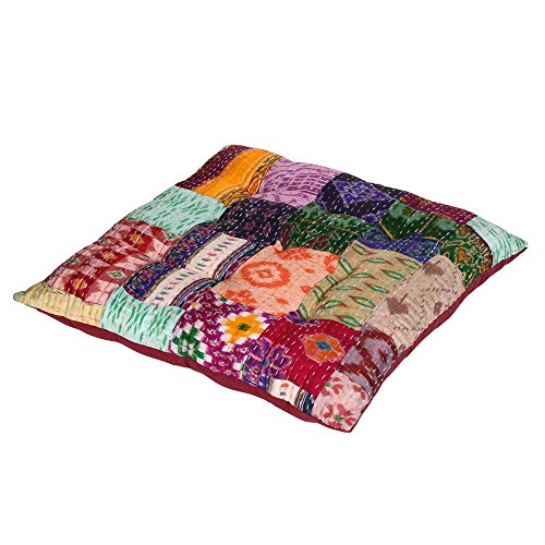 albena shop Samta Indisches Bodenkissen 60 x 60 cm (Multicolor) Indisches Dekokissen mit orientalischem Charme, Meditations- oder Yogakissen von albena shop