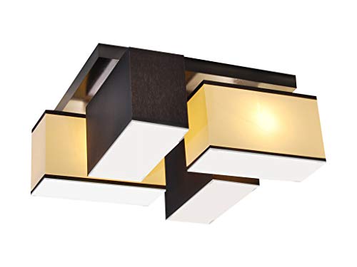 alfalux Deckenlampe LED Deckenleuchte Mit Blenden Leuchte Lampe Wohnzimmerlampe Schlafzimmerlampe 4 Flammig Holz Kinderzimmer Wohnzimmer Schlafzimmer Badezimmer BLEJLS4120D (DUNKEL BRAUN/ECRU PVC) von alfalux