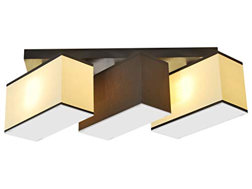 alfalux Deckenlampe Mit Blenden 3 Flammig Deckenleuchte LED Geeignet Holz Wohnzimmer Schlafzimmer BLEJLS3102D DUNKEL BRAUN / 2 x ECRU PVC mit Besatz von alfalux