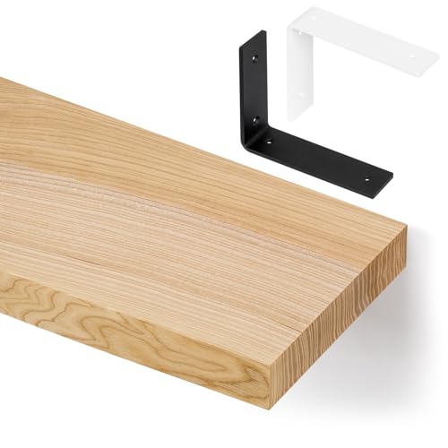 alfalux Wandregal Aus Holz Hängeregal Schweberegal Industrie Loft Design Eschenholz Robust Tragkraft 100 kg Regalbrett Mit L Förmigen Befestigung B100x20-Esche-LWE Esche von alfalux