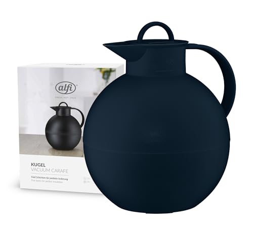 alfi KUGEL 0,94l, dark blue mat, Kunststoff-Isolierkanne mit hygienischem Hartglaseinsatz, Drehverschluss, Designerstück, kugelförmige Thermokanne, ideal als Kaffeekanne, Teekanne, BPA-frei von alfi