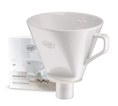 alfi AROMA PLUS, weiß, Kaffeefilter aus Porzellan, für Filterpapier Größe 4, Handfilter für Thermoskanne, wiederverwendbar, Kaffee direkt in Isolierkanne, Auslaufstutzen, spülmaschinenfest von alfi