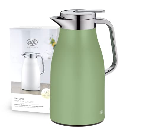 alfi SKYLINE 1,0l, celadon green mat, Edelstahl-Isolierkanne mit hygienischem Hartglaseinsatz, Drehverschluss mit bequemer Drucktaste, ergonomischer Griff, mit einer Hand, ideal als Teekanne von alfi