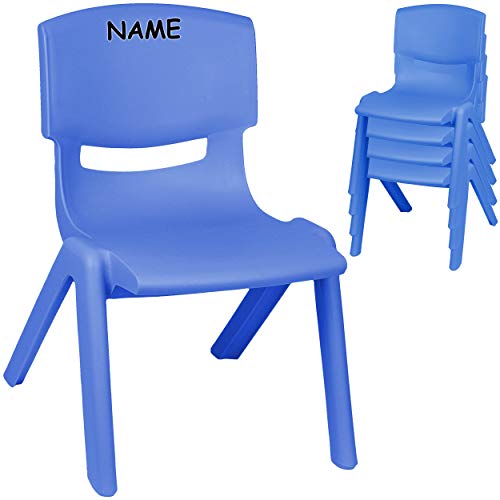 alles-meine.de GmbH 4 Stück - Kinderstühle/Stühle - Farbwahl - blau - inkl. Name - Plastik - bis 100 kg belastbar/kippsicher - für INNEN & AUßEN - 0-99 Jahre - stapelbar - .. von alles-meine.de GmbH