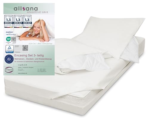 Allsana Allergiker Encasing Set 3- teilig | Kissenbezug 40x80 cm+ Deckenbezug 135x200 cm+ Matratzenbezug 140x200x20cm | Allergie Bettwäsche | Milbenschutz | allergendichte Zwischenbezüge | TÜV geprüft von allsana