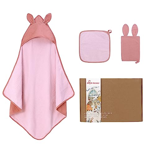 Baby-Kapuzenhandtuch-Set, 100 % Baumwolle, sehr weich, saugfähig, große Größe 85 x 85 cm, Babyparty, 3-teiliges Set, Baby-Geschenk für Neugeborene, Kleinkinder, Jungen und Mädchen von amo nenes