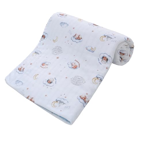 Babydecke 100% Baumwolle, 110 * 140cm dreifach Baumwolle Bequeme Sofadecke, Multifunktionale Kuscheldecke weich und flauschig, neugeborenes Baby Geschenk, Unisex Kinderwagen Decke, Blau von amo nenes