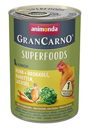 animonda GranCarno Junior Superfoods Hundefutter, Nassfutter für Hunde im Wachstum, Huhn + Brokkoli, Karotten, Lachsöl, 6 x 400 g von AWEHIRU
