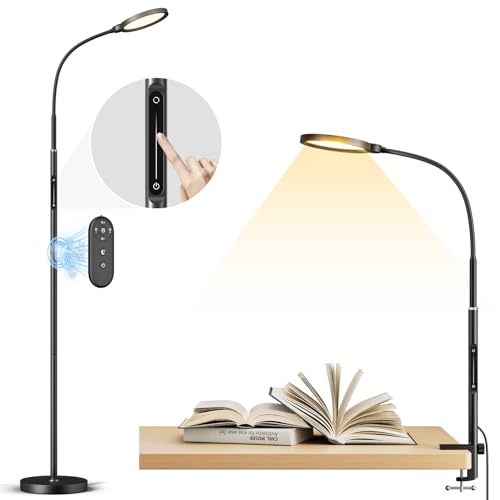 anyts Stehlampe LED Dimmbar Stehlampe Wohnzimmer mit flexiblem Schwanenhals Stehleuchte für Schlafzimmer, Büro, Lesen (Multifunktion (mit Schreibtischklemme)) von anyts