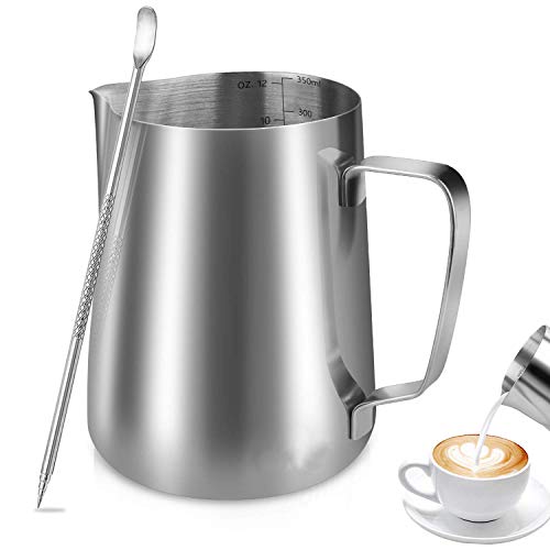 aoory Milchkännchen Milchkanne Edelstahl 350ml Milch Aufschäumen Krug Milch Pitcher mit Barista Stift Latte Art Pen Kännchen von aoory