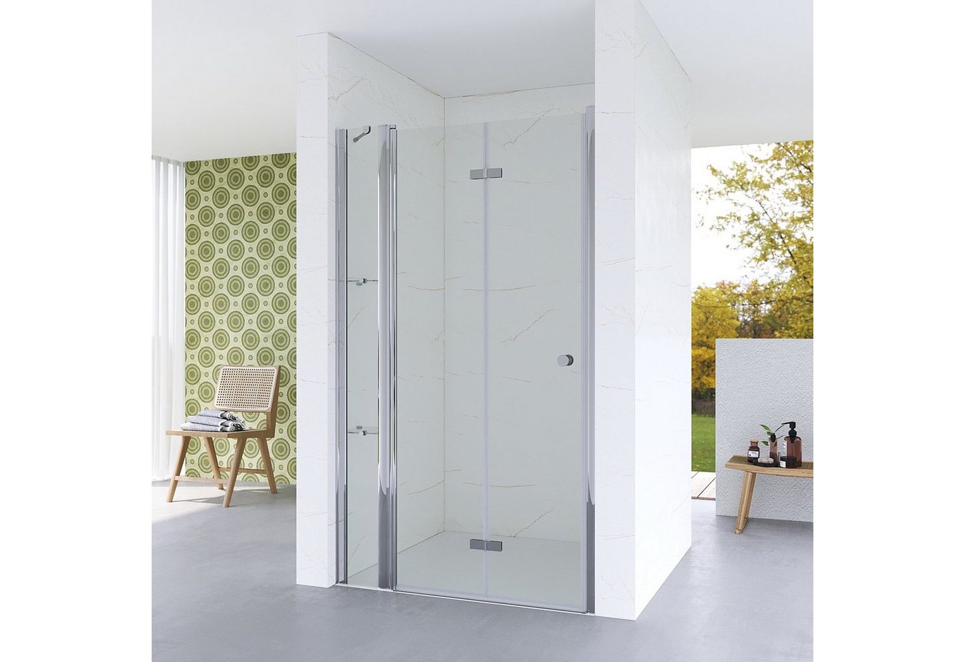 AQUABATOS Dusch-Falttür Duschabtrennung Nischentür Duschkabine Duschtür für Nische Drehtür, 90x187 cm, Einscheibensicherheitsglas, Inkl. innovativer Duschablage, mit Griff, großer Verstellbereich von AQUABATOS
