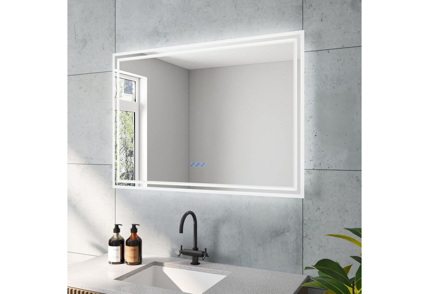AQUABATOS LED-Lichtspiegel Badspiegel Led Spiegel mit Beleuchtung Badezimmerspiegel, Silber,Beschlagfrei,IP44,Energiesparend,2 Lichtleiste,Touch Schalter von AQUABATOS