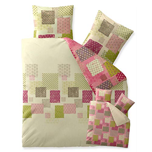 aqua-textil Trend Bettwäsche 200x220 cm 3tlg. Baumwolle Bettbezug Amera Kariert Natur Grün Rosa von aqua-textil