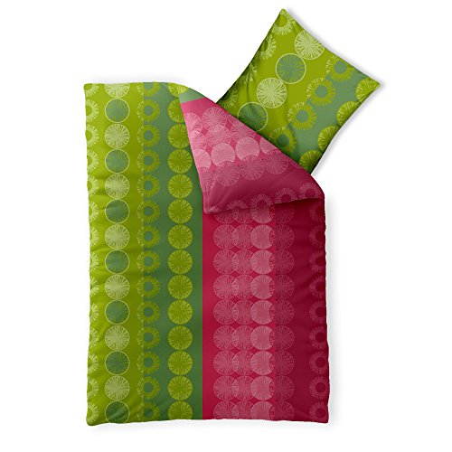 aqua-textil Trend Bettwäsche 155x220 cm 2tlg. Baumwolle Bettbezug Dafina Kreise Streifen Grün Pink von aqua-textil